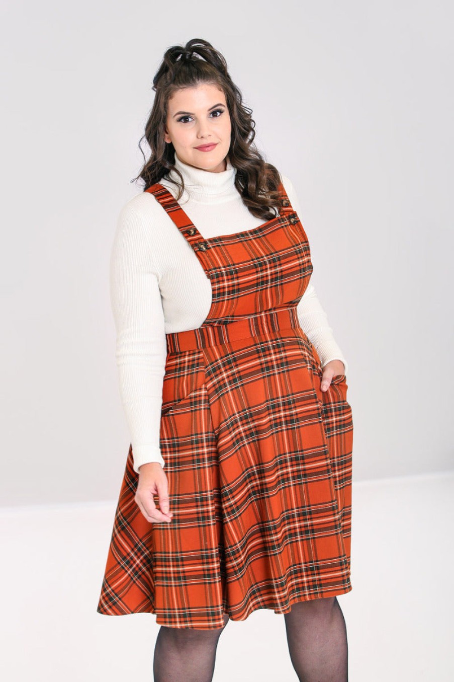 Hell Bunny Knee Dresses | Tawny Pinafore Dress