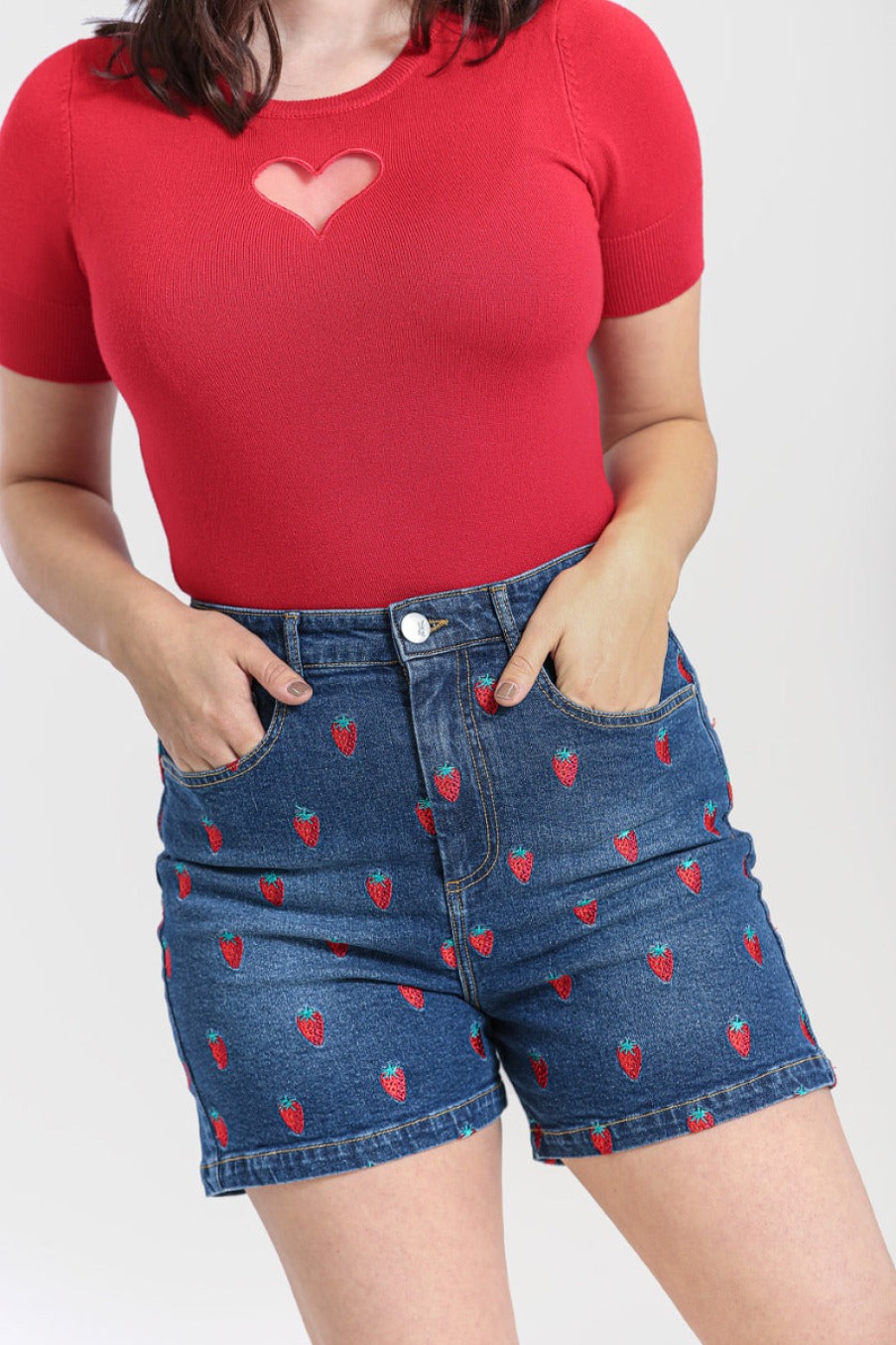 Hell Bunny Shorts | Strawberry Denim Shorts